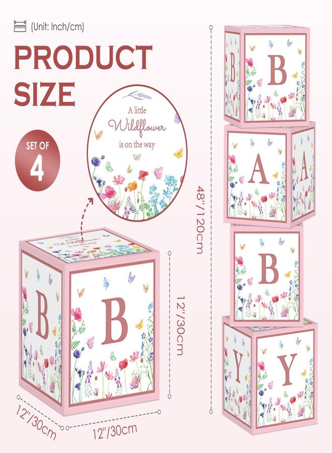 Teeloray Wildflower Baby Decorations for Girl - Floral Baby Boxes with Letters, 4pcs Balloon Boxes, Blocks for Gender Reveal, Birthday Party Backdrop, Centerpieces - Pink - Image 3